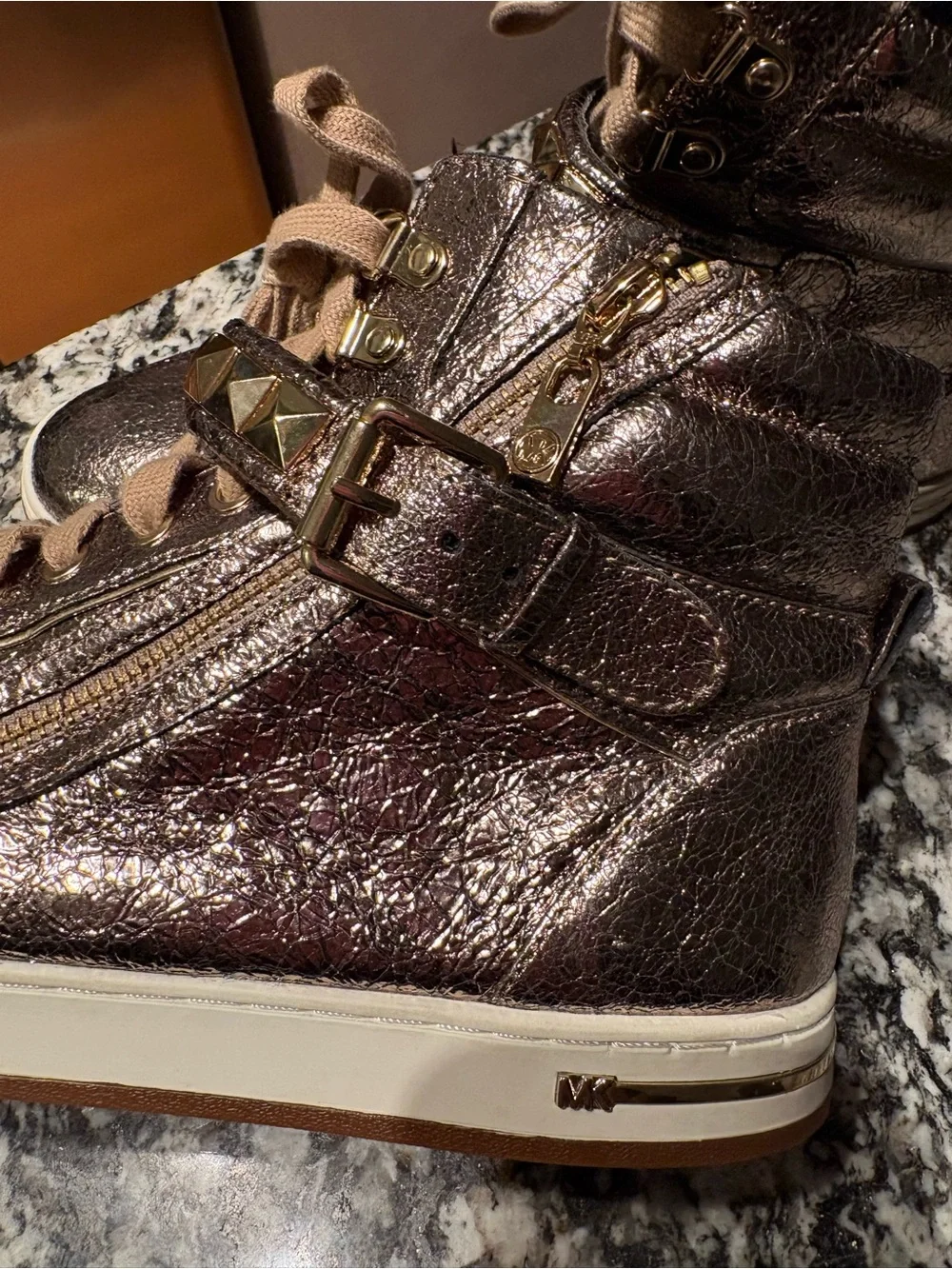 Michael Kors Glam Studded High Tops Shiny bronze Women’s Size 9